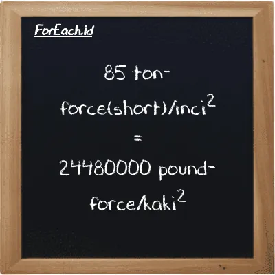 85 ton-force(short)/inci<sup>2</sup> setara dengan 24480000 pound-force/kaki<sup>2</sup> (85 tf/in<sup>2</sup> setara dengan 24480000 lbf/ft<sup>2</sup>)